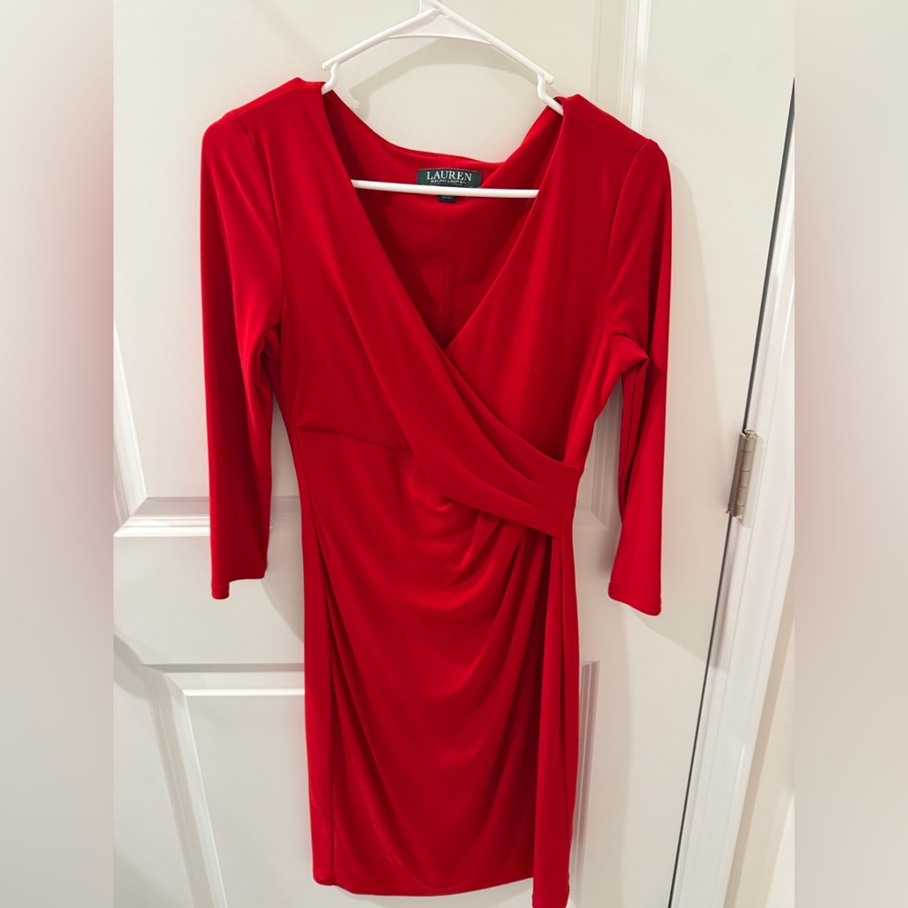 Ralph Lauren Women's Vibrant Red Long Sleeve Dress